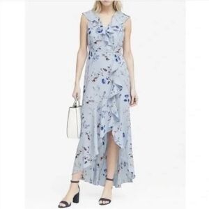 Banana Republic Powder Blue Floral Ruffle Wrap Maxi Dress